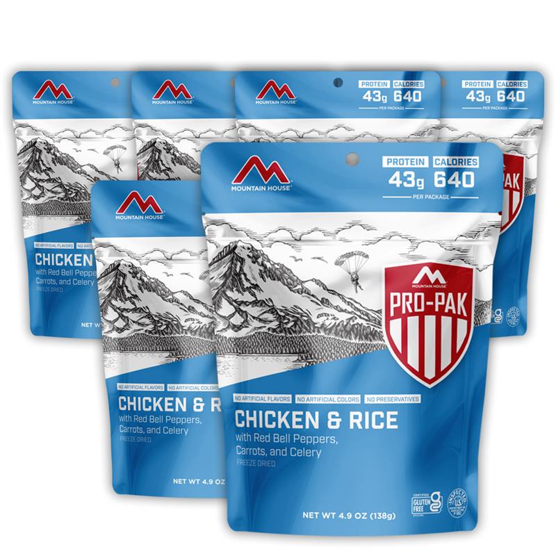 6 pack bundle mountain house chicken and Rice pro-pak bundle