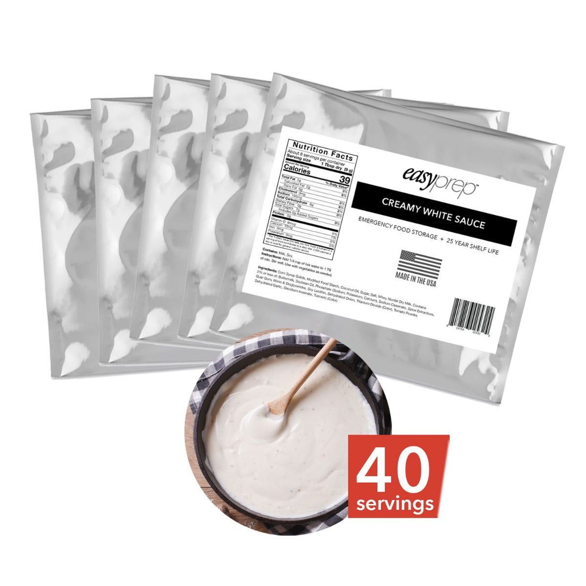 Emergency freeze dried creamy white sauce pouches
