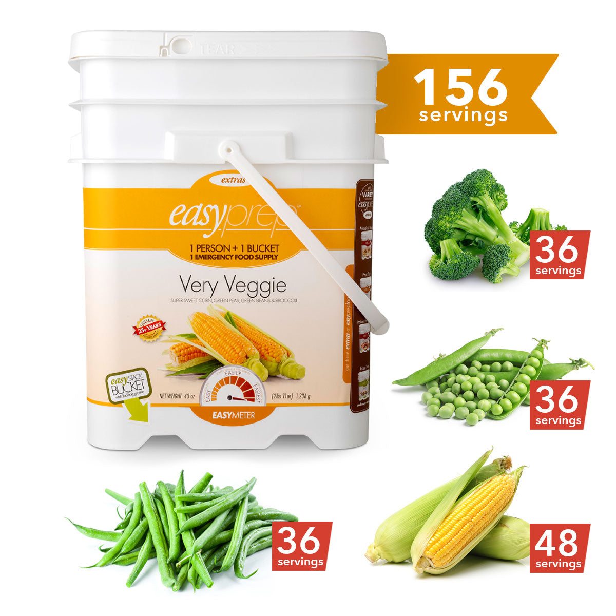 EasyPrep Very Veggie 156 servings freeze dried food storage bucket