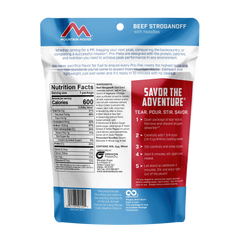 back nutritional panel Mountain House Beef Stroganoff with Noodles pouch pro-pak