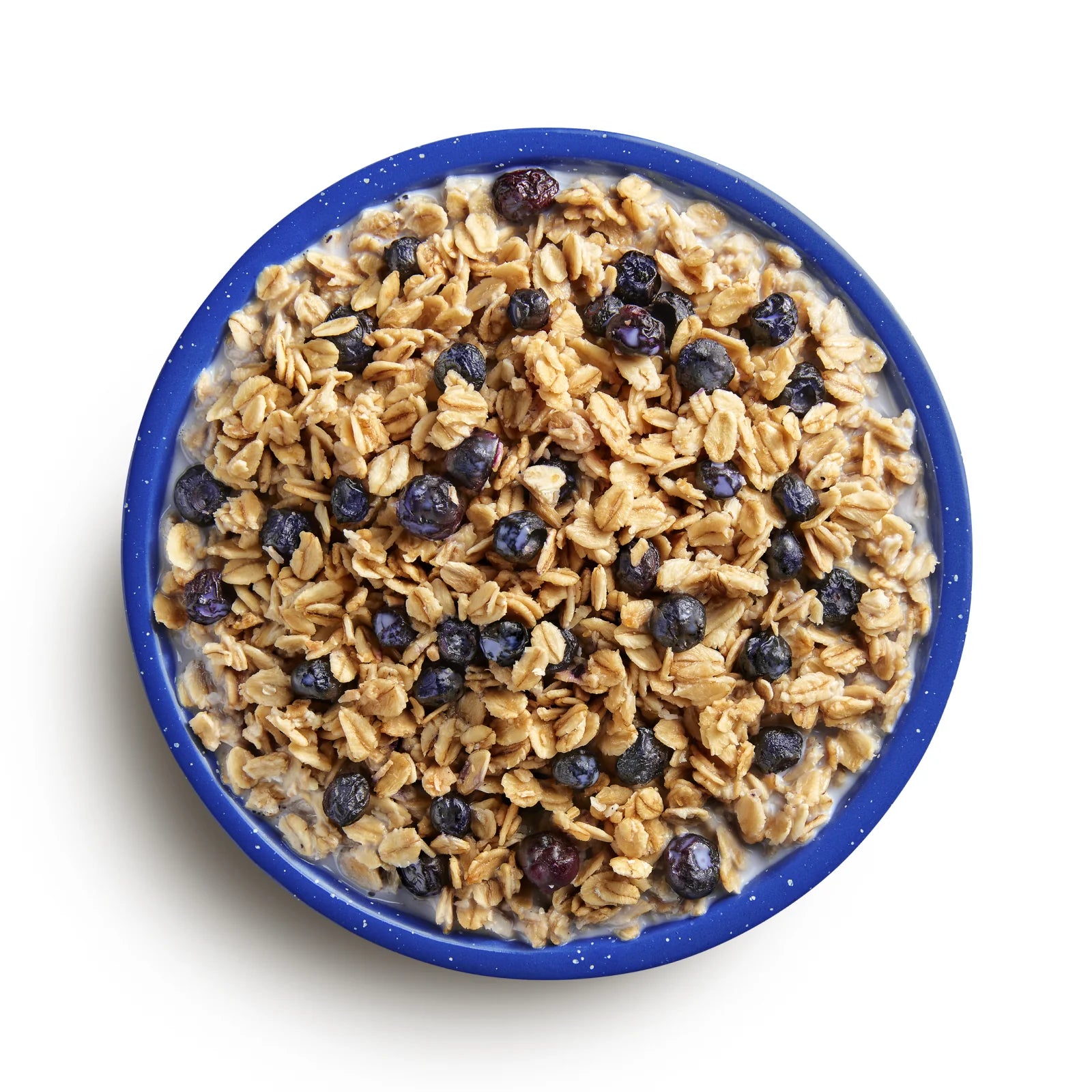 bowl filled with Mountain House granola and blueberries with milk, food storage and backpacking meals