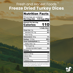 Fresh and honest freeze dried turkey dices nutrition facts panel