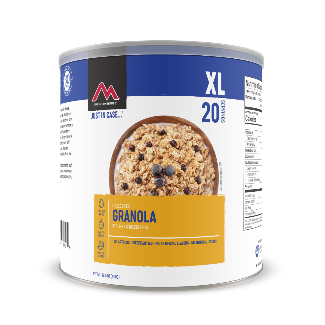 mountain house #10 can Granola with milk and blueberries