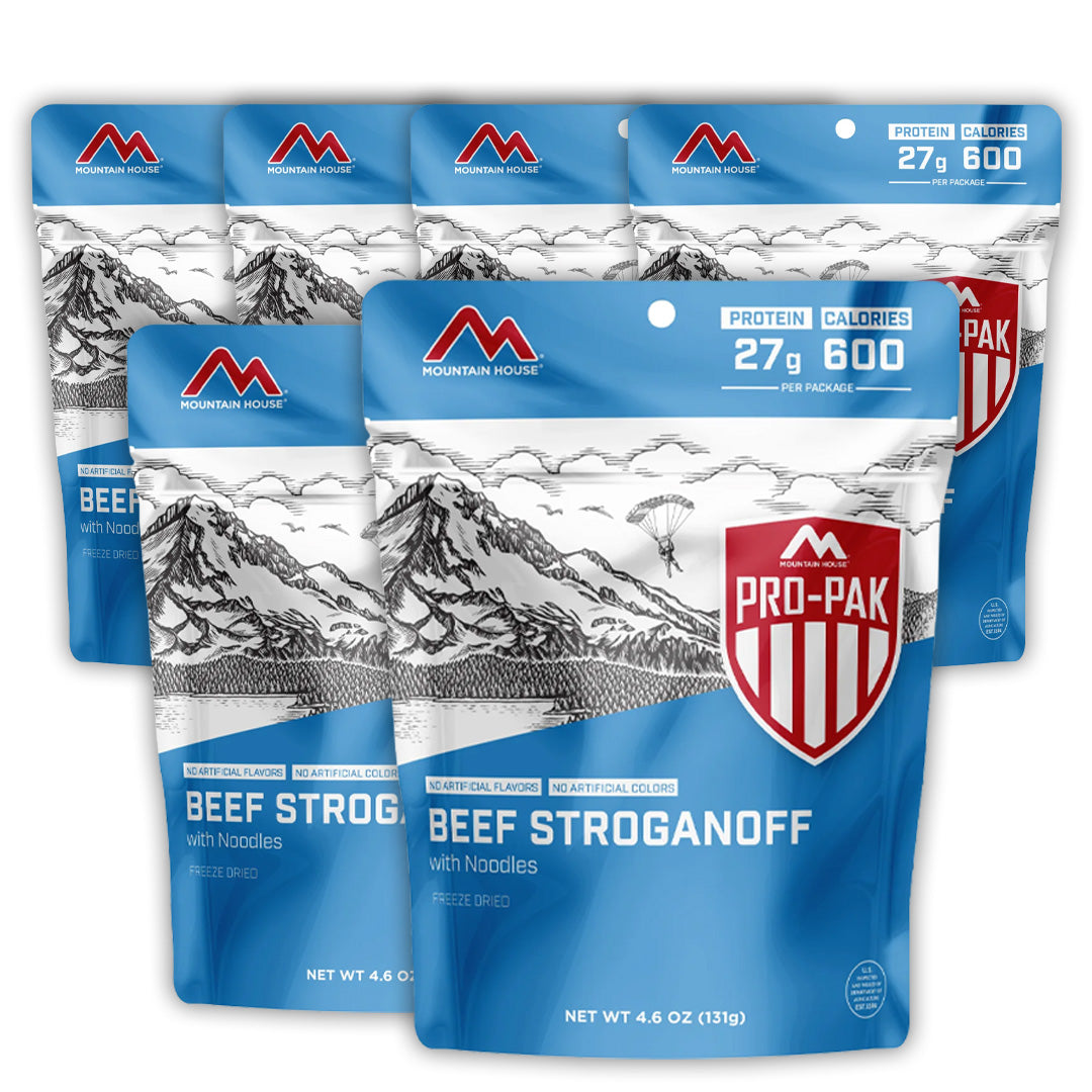 6 packages of Mountain House Beef Stroganoff with Noodles pro-pak bundle
